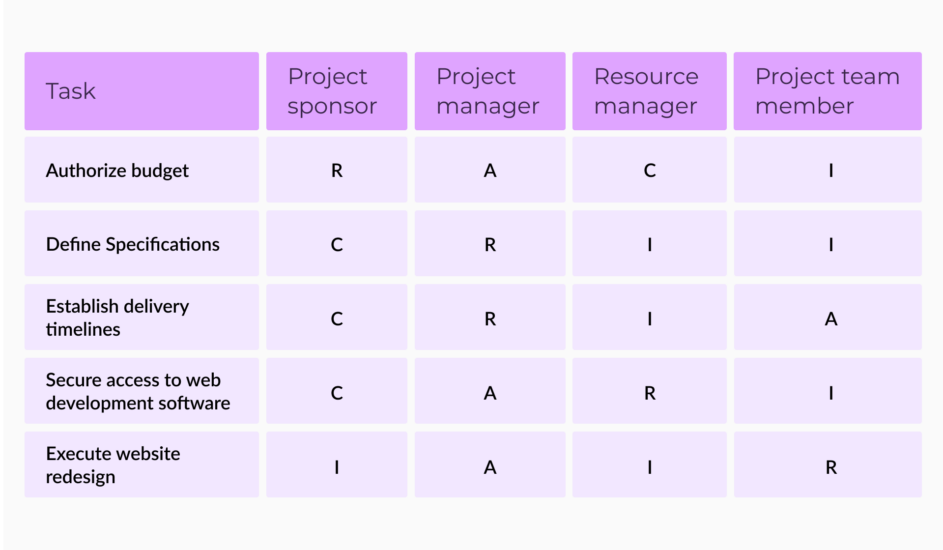 Team roles and responsibilities matrix