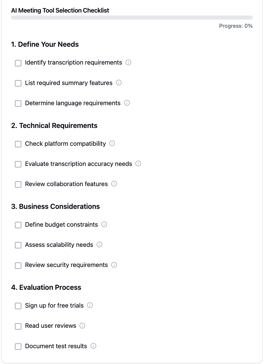 AI tool selection criteria checklist