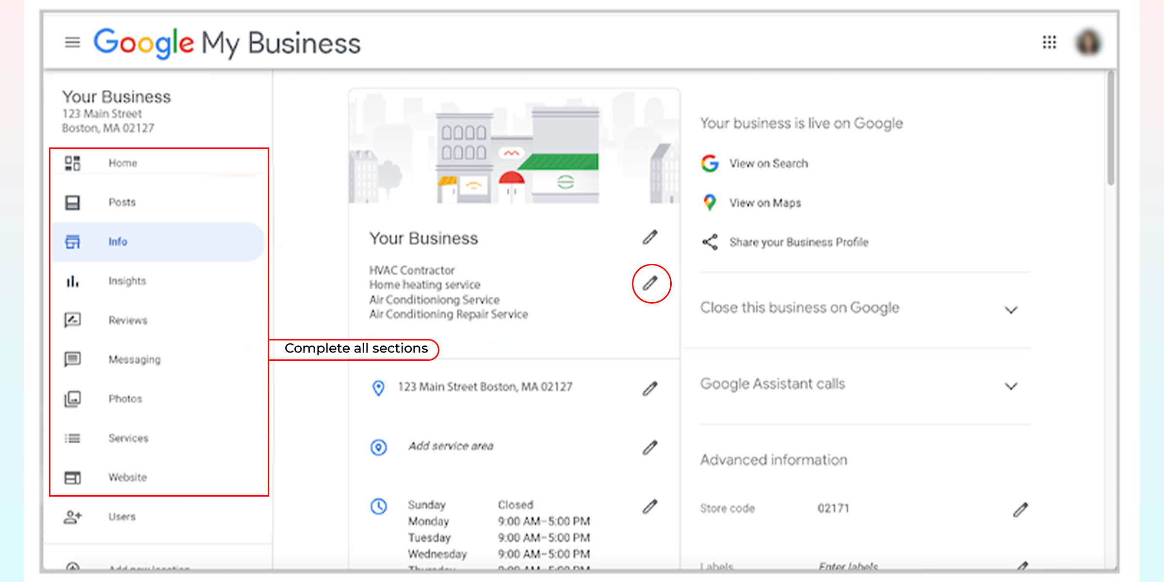 Google Business Profile optimization dashboard