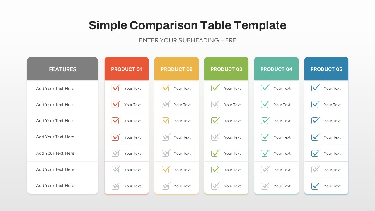 Product feature comparison table