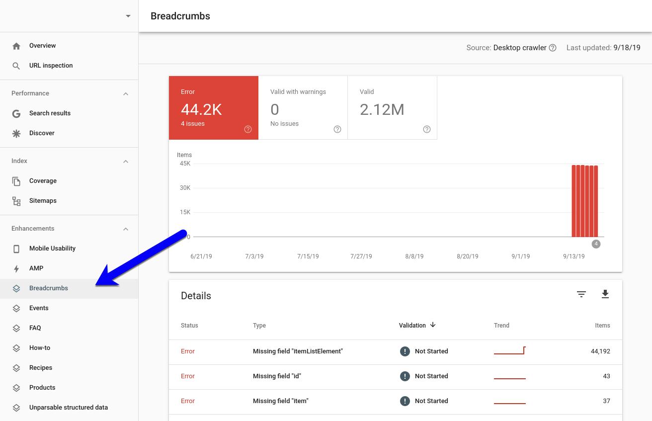 Google Search Console enhancements report