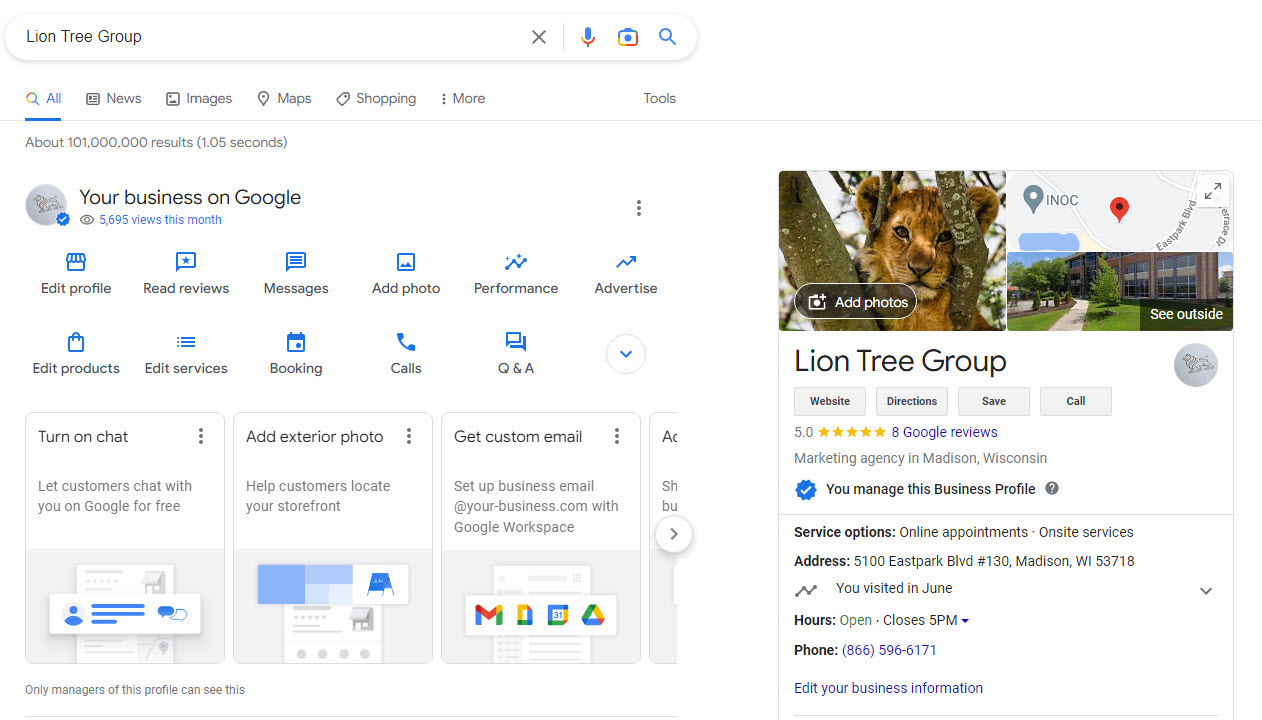 Google Business Profile dashboard overview